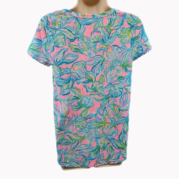 Lilly Pulitzer Etta V-Neck Tee Women’s XS Pelican Pink Fish Print Cotton NEW - Picture 7 of 7